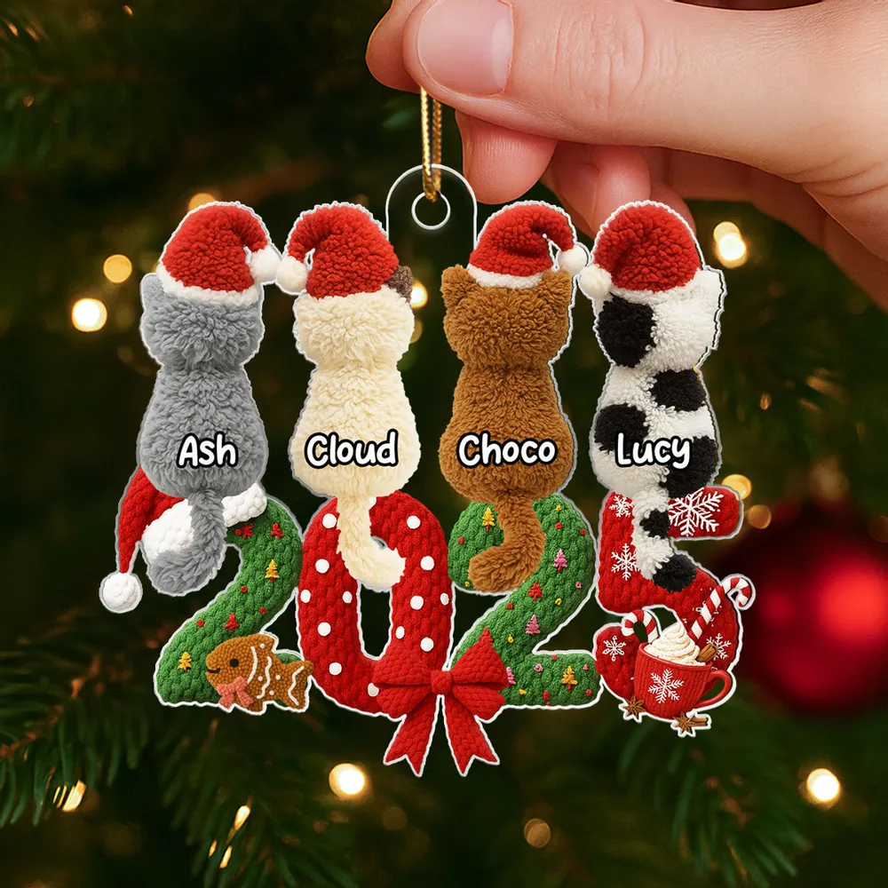Personalized Acrylic Ornament with Santa Hat Cats – Cute Christmas Tree Decor & Unique Gift for Cat Lovers - Image 3