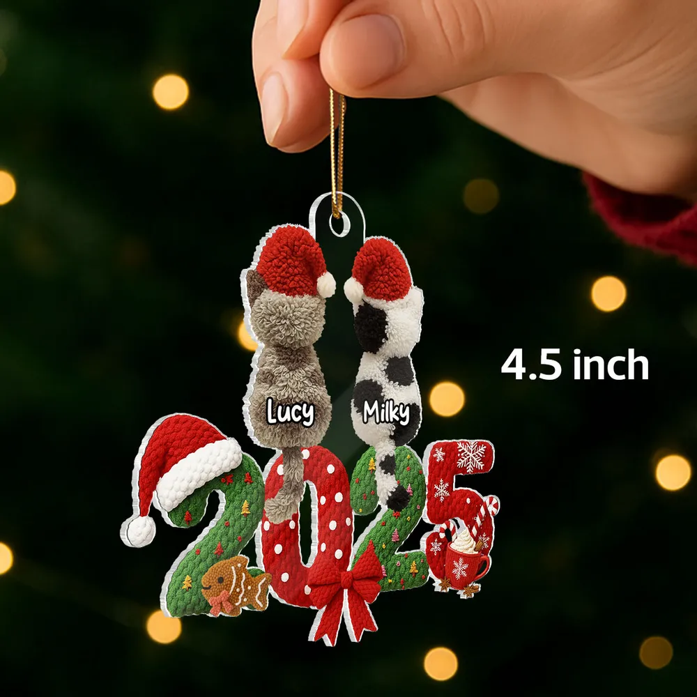 Personalized Acrylic Ornament with Santa Hat Cats – Cute Christmas Tree Decor & Unique Gift for Cat Lovers - Image 7