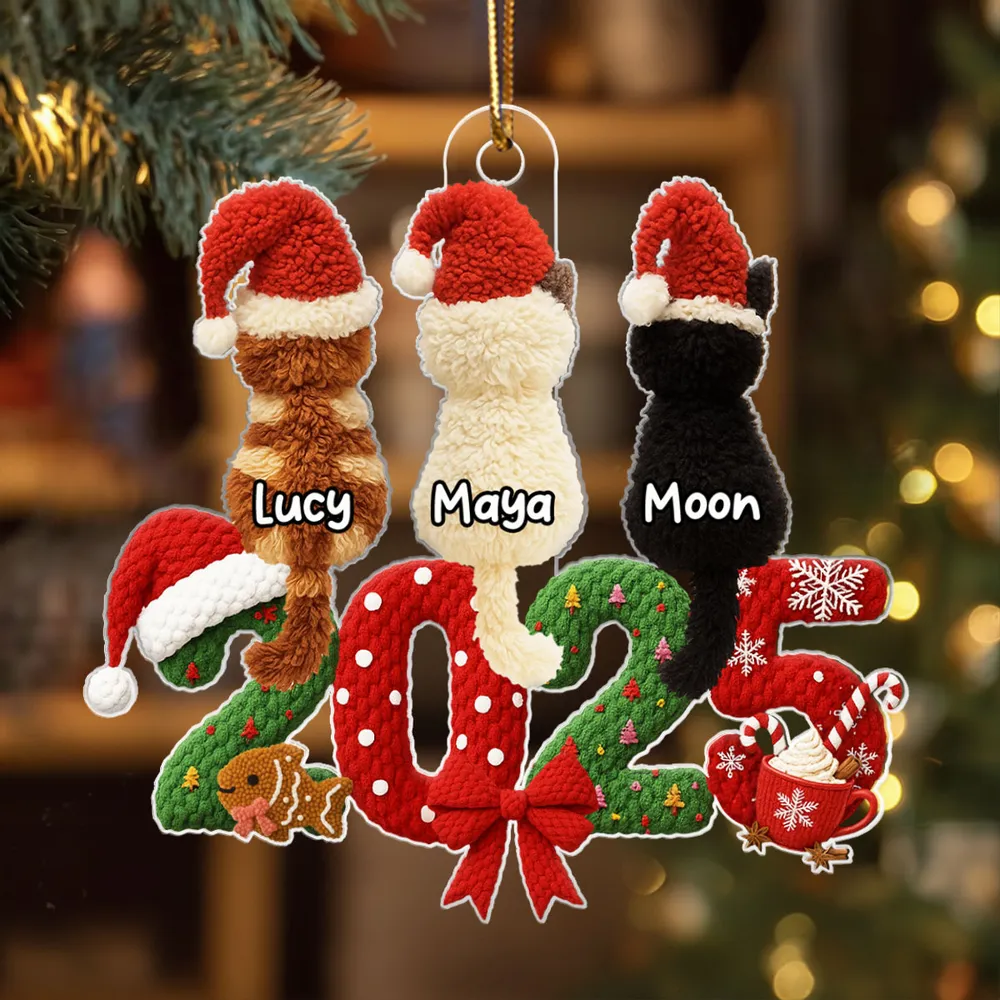 Personalized Acrylic Ornament with Santa Hat Cats – Cute Christmas Tree Decor & Unique Gift for Cat Lovers - Image 8