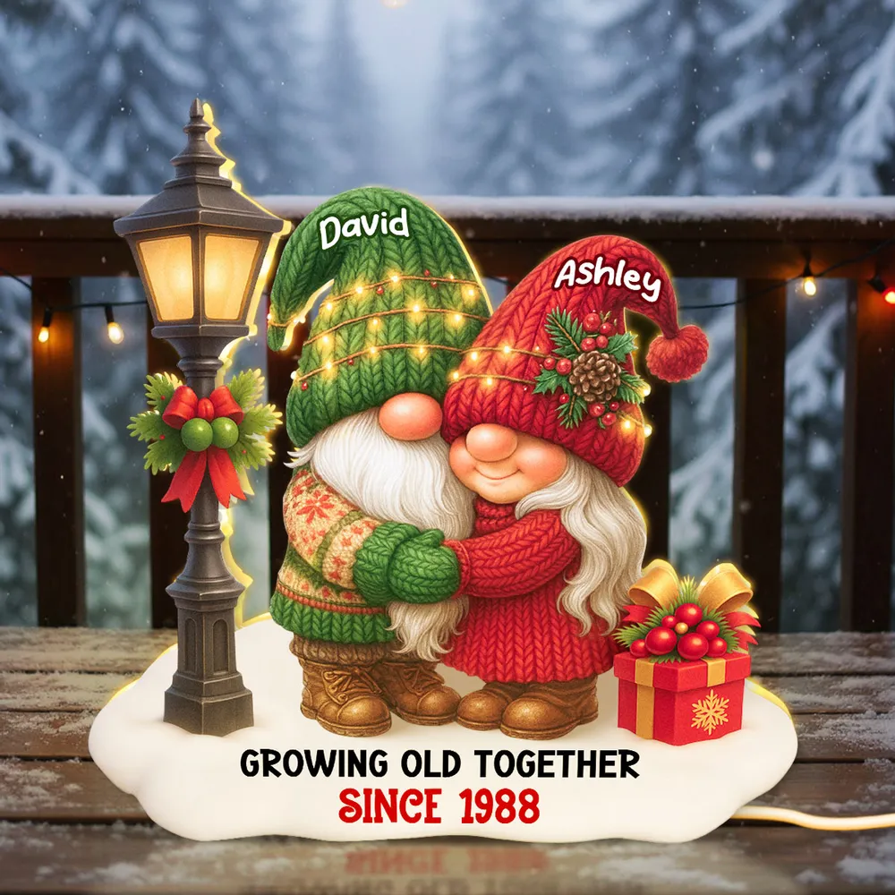 Personalized Acrylic Light Box with Gnome Couple, Cozy Bedroom Lamp for Couples, Unique Growing Old Together Gift - Image 2
