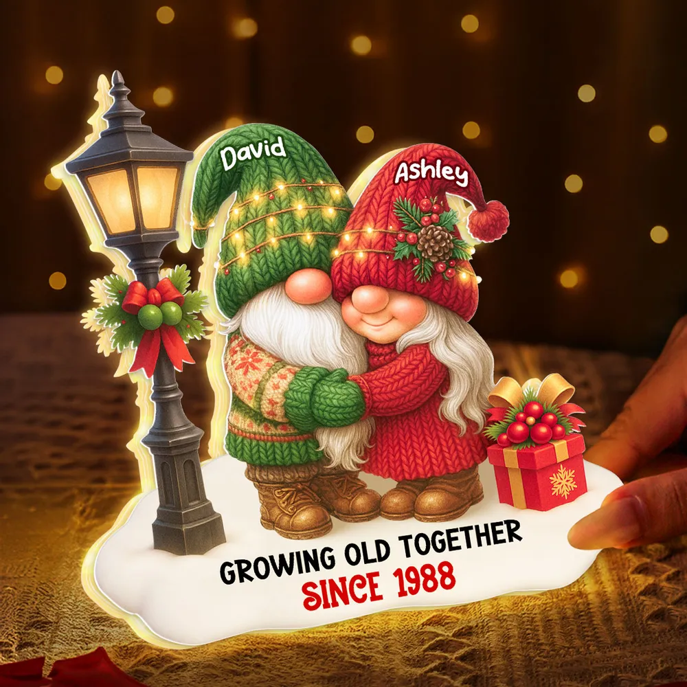 Personalized Acrylic Light Box with Gnome Couple, Cozy Bedroom Lamp for Couples, Unique Growing Old Together Gift - Image 6