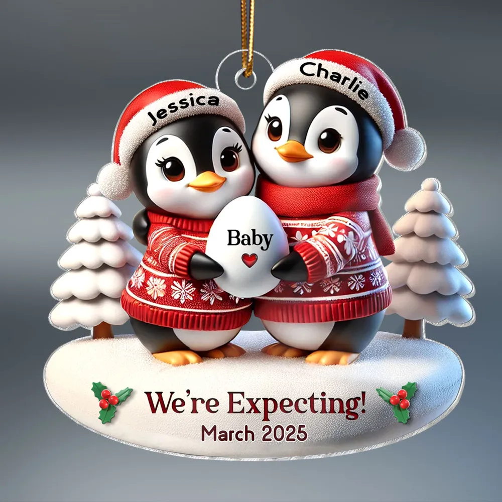 Custom Penguin Couple Acrylic Ornament for Parents-to-Be, Heartwarming Holiday Keepsake and Creative Baby Reveal Gift - Image 3