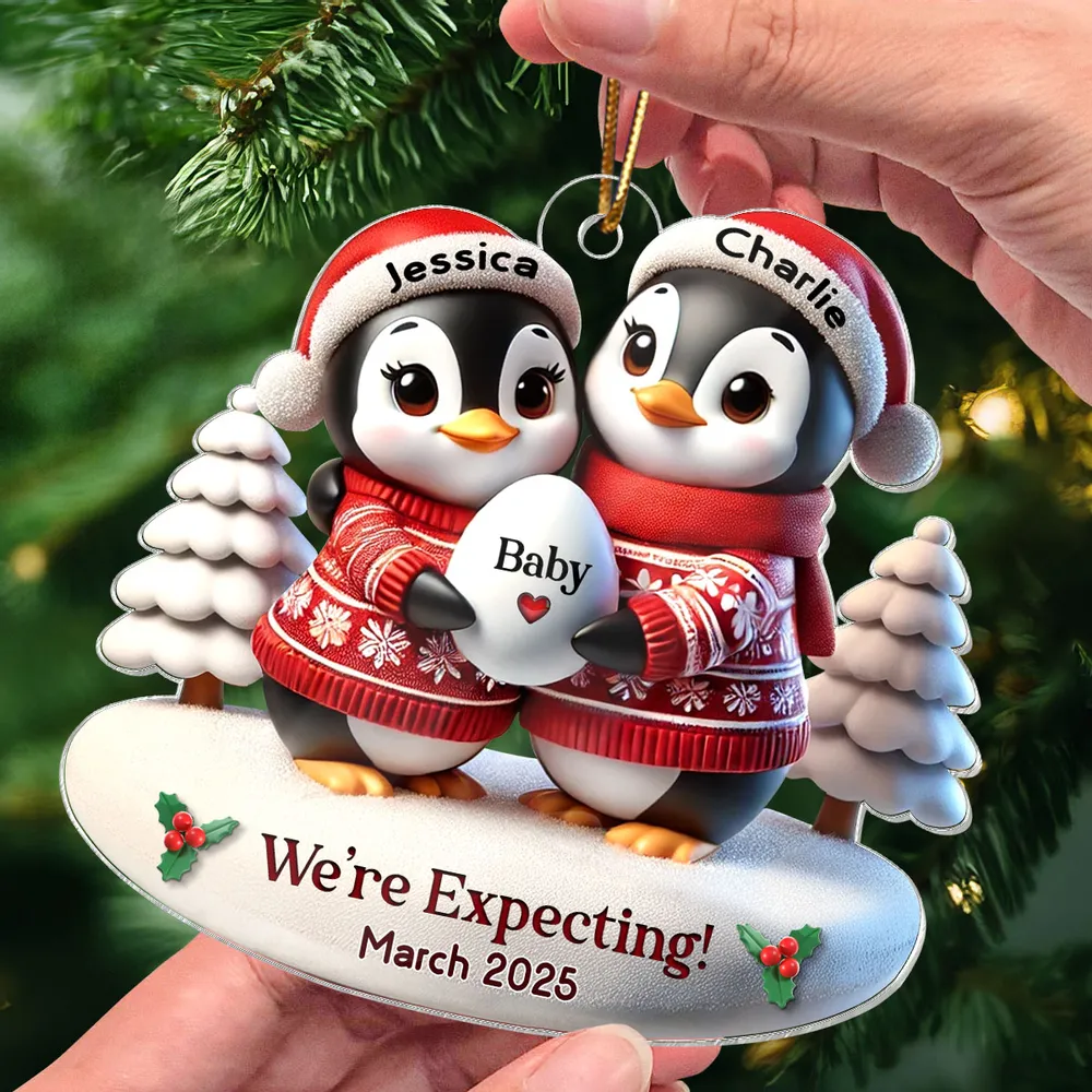 Custom Penguin Couple Acrylic Ornament for Parents-to-Be, Heartwarming Holiday Keepsake and Creative Baby Reveal Gift - Image 6