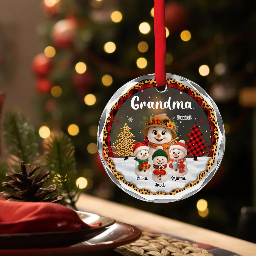 Personalized Crystal Ornament for Grandma with Cute Snowman Grandkid Scene, Festive Holiday Decor & Unique Gift - Image 4