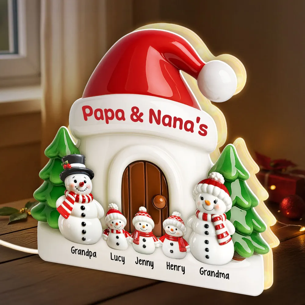 Personalized Acrylic Light Box with Snowman Family House, Soft Warm Glow Christmas Gift for Grandparents, Unique Keepsake Décor - Image 2