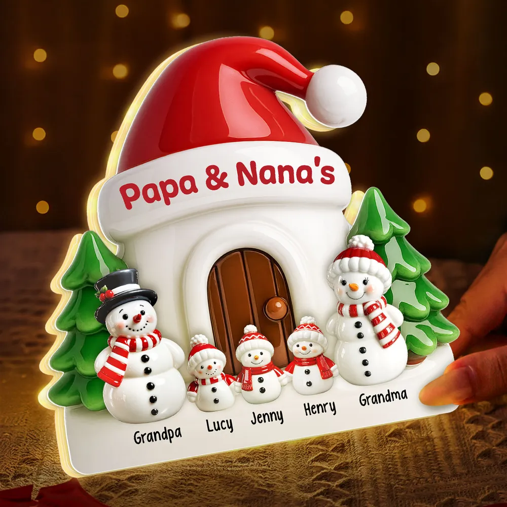 Personalized Acrylic Light Box with Snowman Family House, Soft Warm Glow Christmas Gift for Grandparents, Unique Keepsake Décor - Image 5