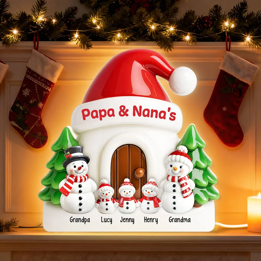 Personalized Acrylic Light Box with Snowman Family House, Soft Warm Glow Christmas Gift for Grandparents, Unique Keepsake Décor - Image 6