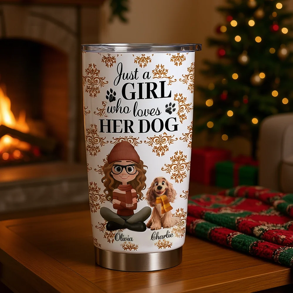 Personalized Insulated Travel Tumbler for Dog Lovers – Custom Girl & Pup Autumn Design, Keeps Drinks Hot or Cold, Unique Gift for Her - Image 4