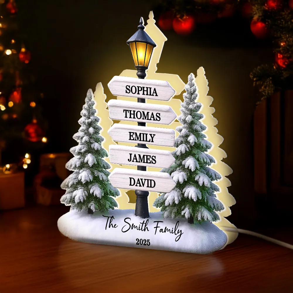 Personalized Christmas Acrylic Light Box with Family Signpost & Snowy Trees, Warm Glow Holiday Décor, Unique Gift for Loved Ones - Image 2
