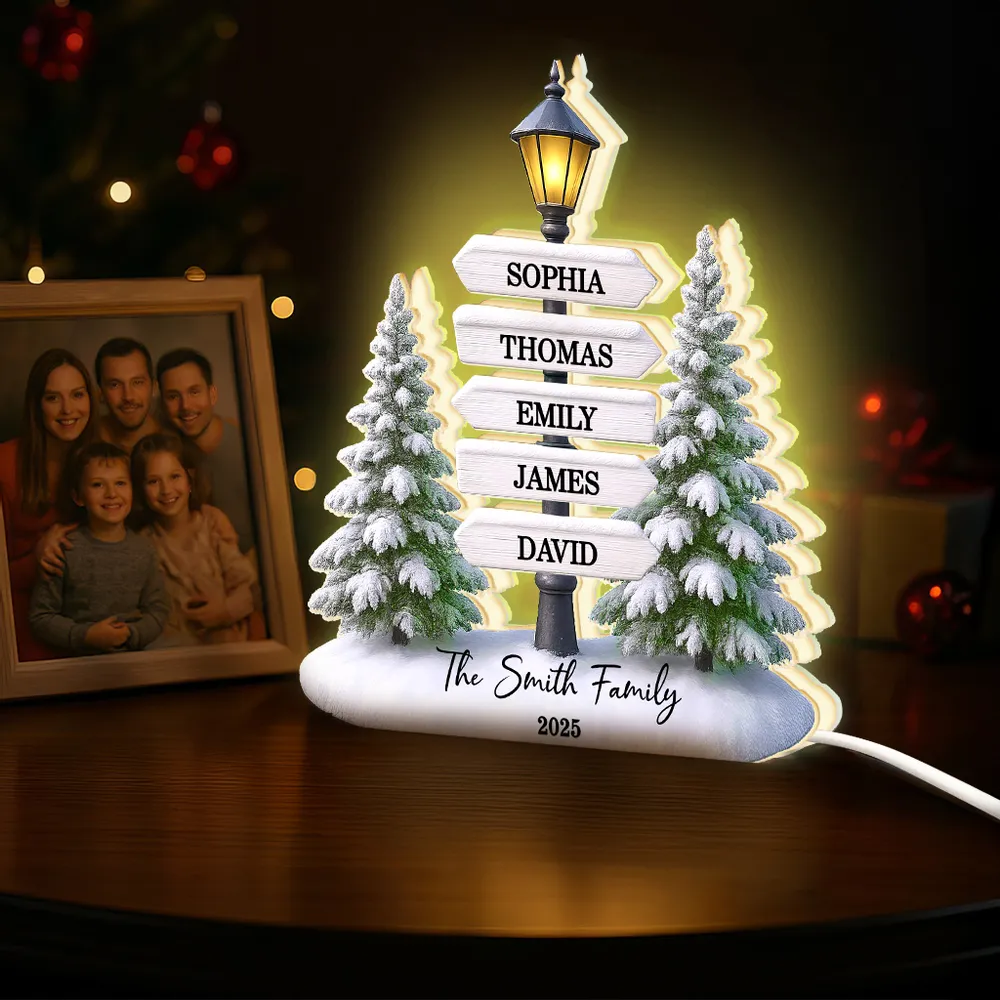 Personalized Christmas Acrylic Light Box with Family Signpost & Snowy Trees, Warm Glow Holiday Décor, Unique Gift for Loved Ones - Image 5