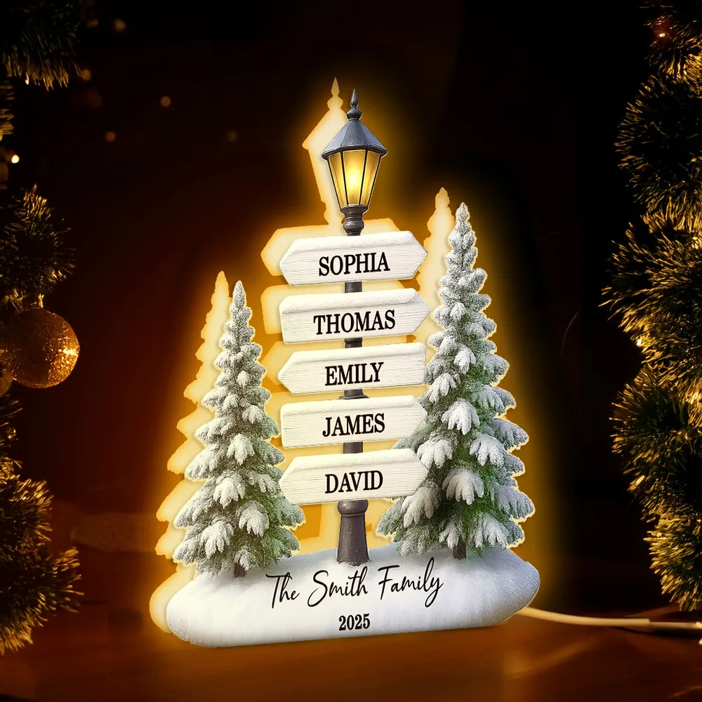 Personalized Christmas Acrylic Light Box with Family Signpost & Snowy Trees, Warm Glow Holiday Décor, Unique Gift for Loved Ones - Image 6