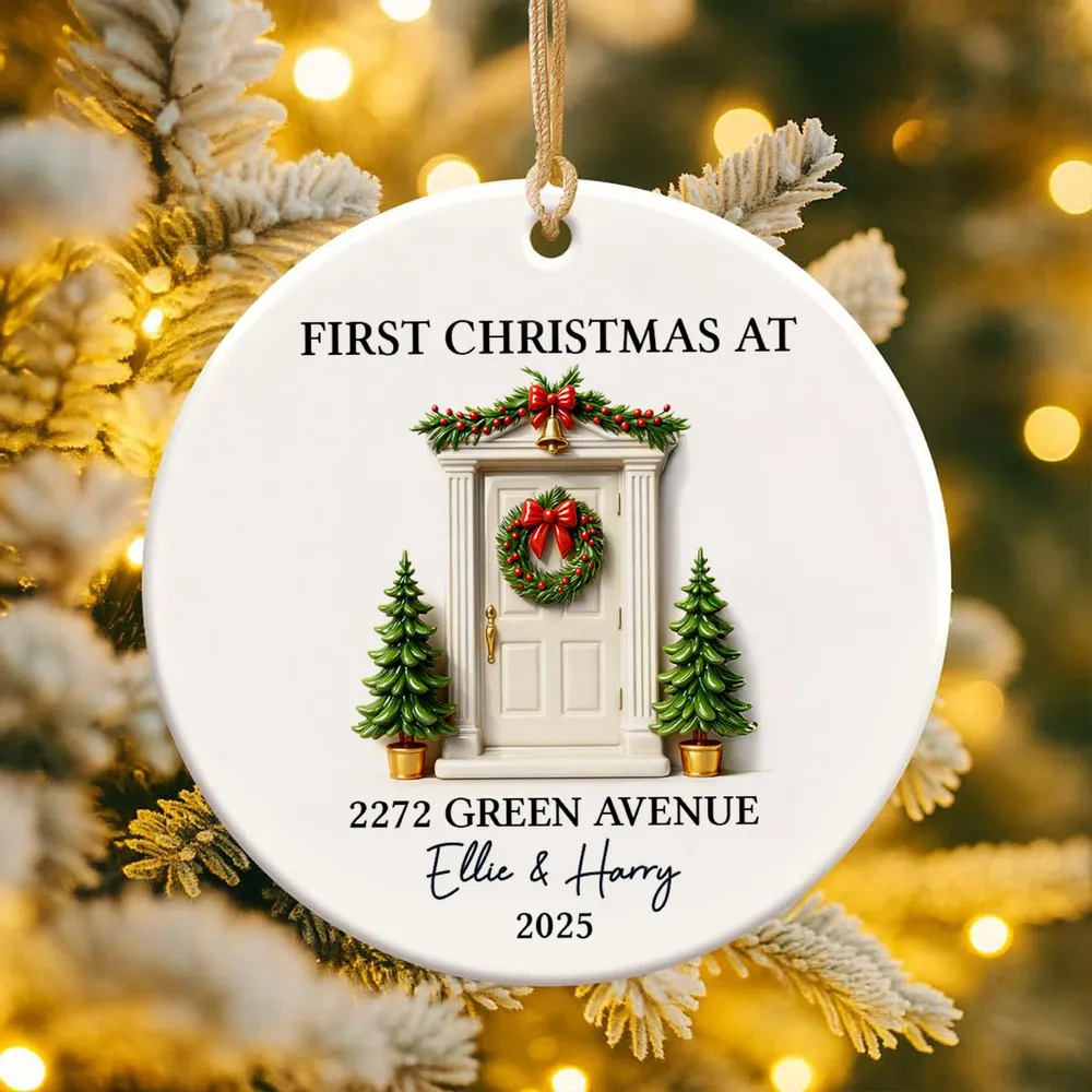 Personalized Ceramic Ornament First Christmas At New Home Door Design Unique Holiday Gift For Couples