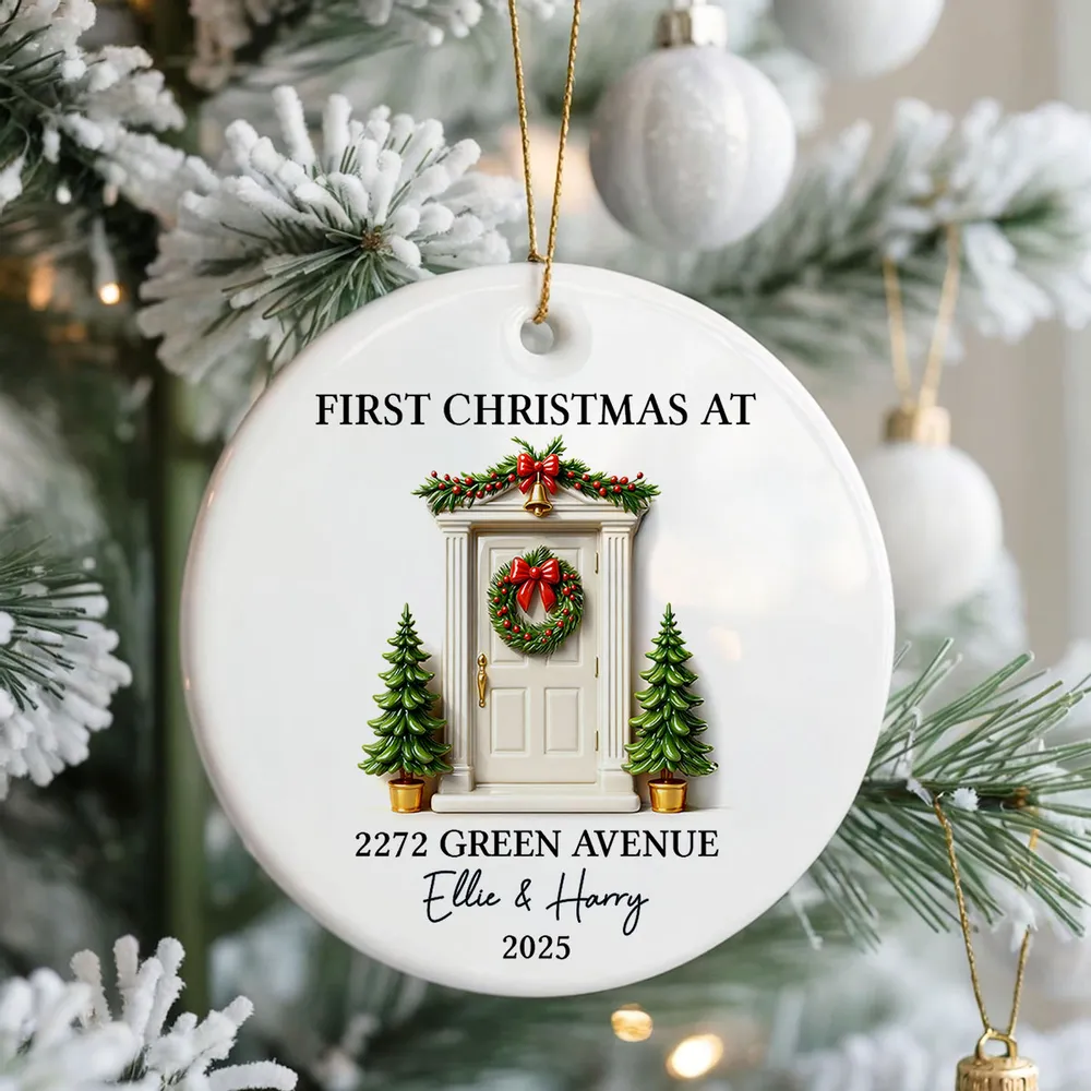 Personalized Ceramic Ornament First Christmas At New Home Door Design Unique Holiday Gift For Couples - Image 2