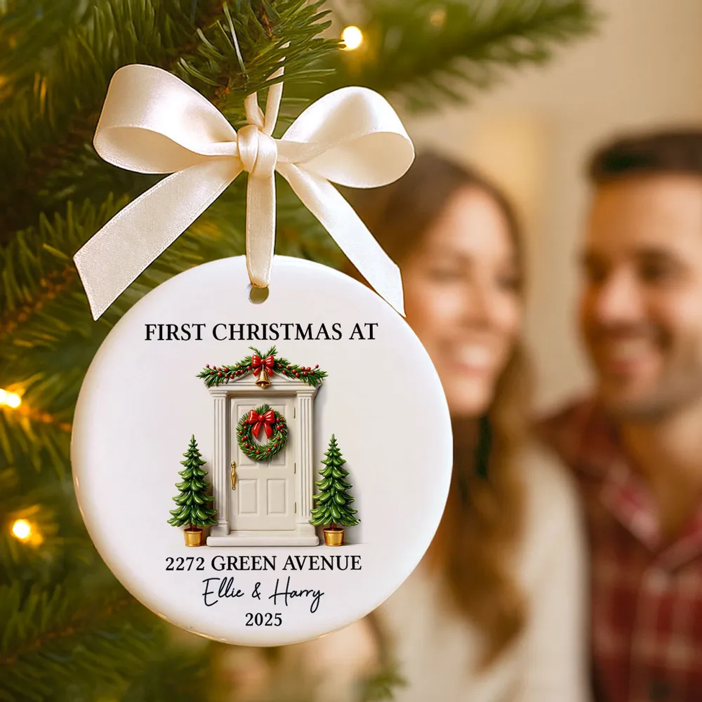 Personalized Ceramic Ornament First Christmas At New Home Door Design Unique Holiday Gift For Couples - Image 4