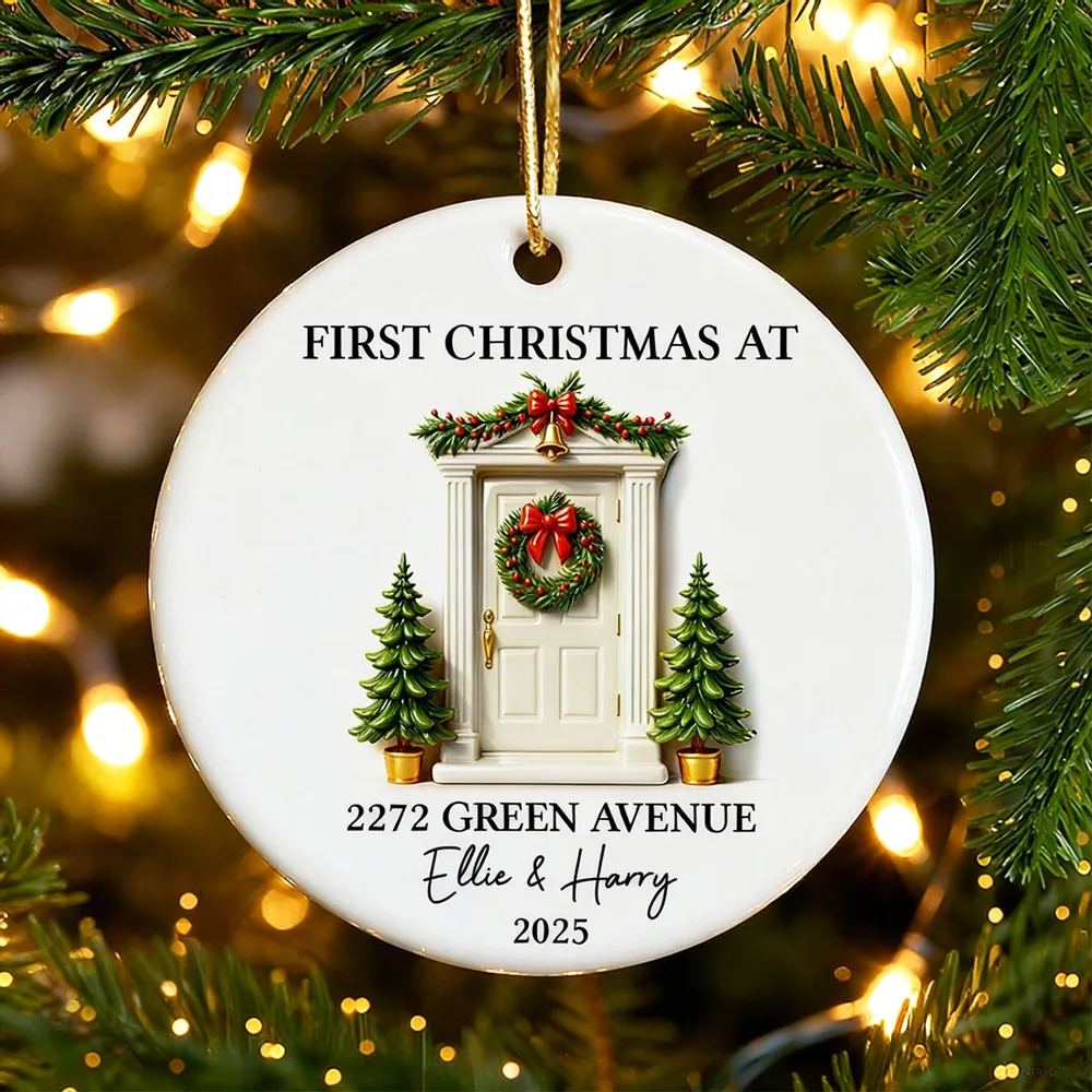 Personalized Ceramic Ornament First Christmas At New Home Door Design Unique Holiday Gift For Couples - Image 5