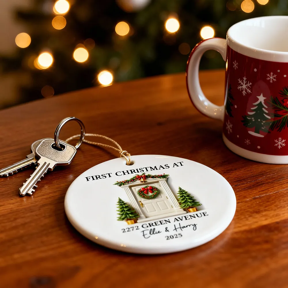 Personalized Ceramic Ornament First Christmas At New Home Door Design Unique Holiday Gift For Couples - Image 6