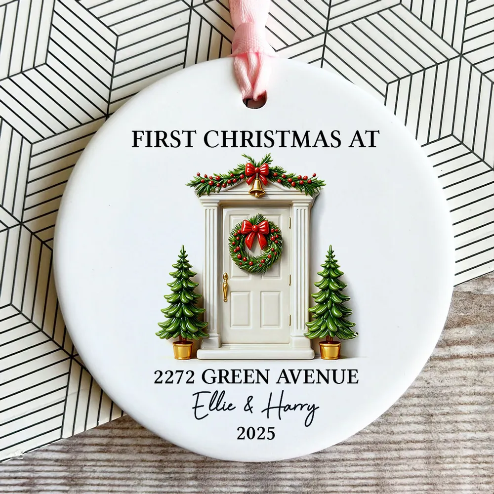 Personalized Ceramic Ornament First Christmas At New Home Door Design Unique Holiday Gift For Couples - Image 9