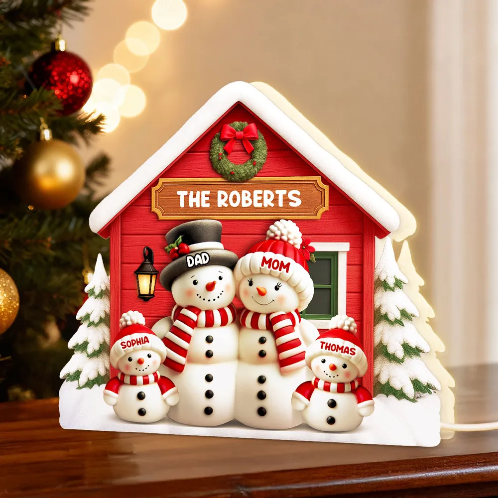 Personalized Acrylic Light Box with Snowman Family House, Cozy Christmas Décor and Unique Holiday Gift for Parents Grandparents - Image 2