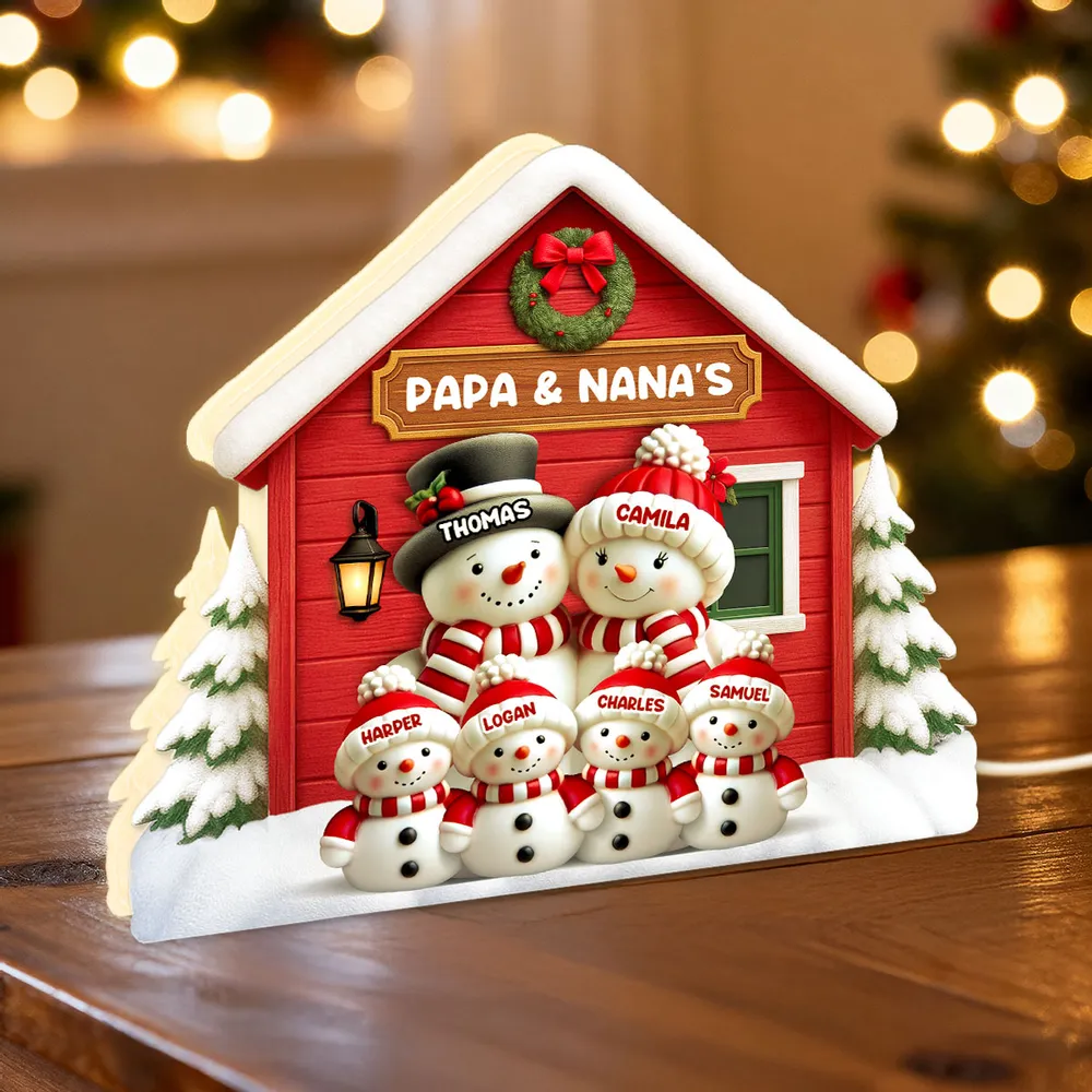 Personalized Acrylic Light Box with Snowman Family House, Cozy Christmas Décor and Unique Holiday Gift for Parents Grandparents - Image 3
