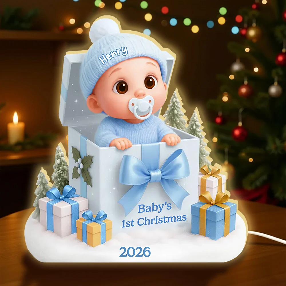 Personalized Acrylic Light Box for Baby's First Christmas – Cute Gift Box Scene, Warm Glow Nursery Lamp, Unique Keepsake Gift for New Parents - Image 2