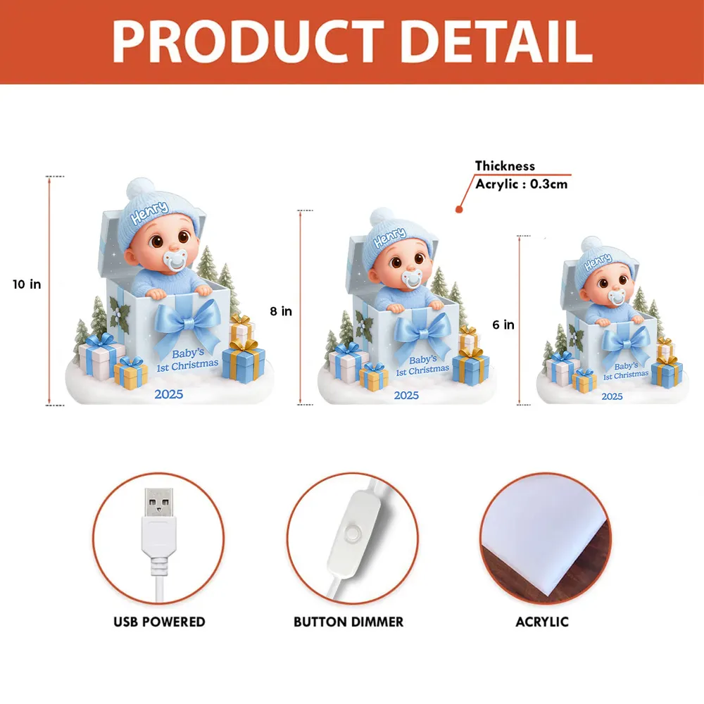 Personalized Acrylic Light Box for Baby's First Christmas – Cute Gift Box Scene, Warm Glow Nursery Lamp, Unique Keepsake Gift for New Parents - Image 4