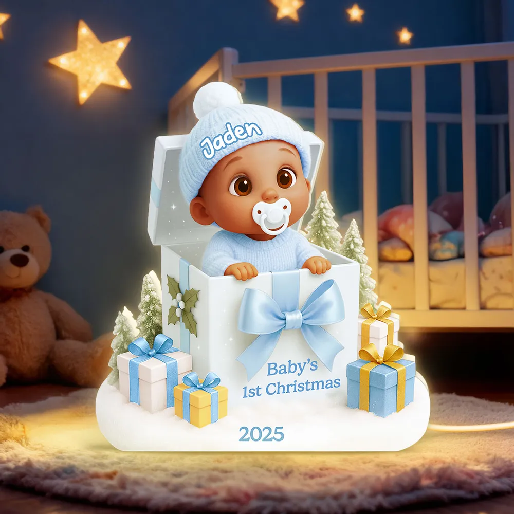 Personalized Acrylic Light Box for Baby's First Christmas – Cute Gift Box Scene, Warm Glow Nursery Lamp, Unique Keepsake Gift for New Parents - Image 5