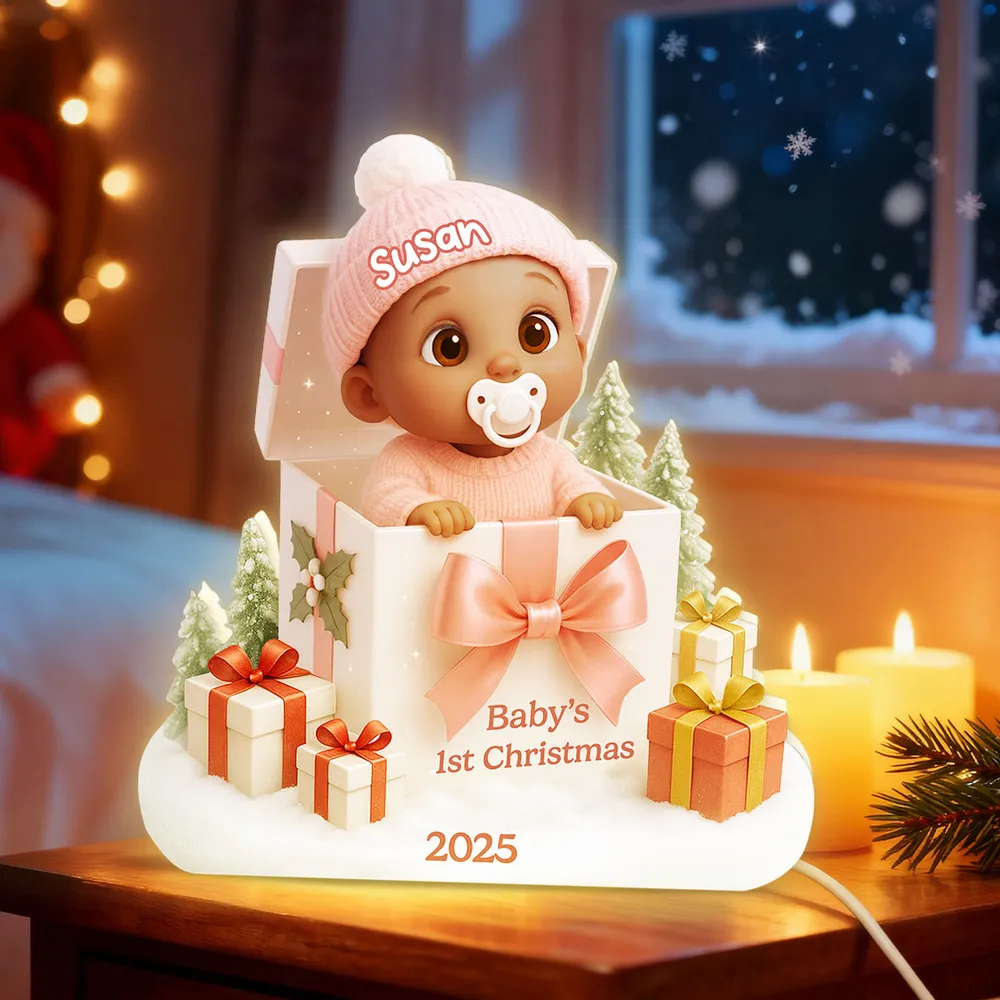 Personalized Acrylic Light Box for Baby's First Christmas – Cute Gift Box Scene, Warm Glow Nursery Lamp, Unique Keepsake Gift for New Parents - Image 6