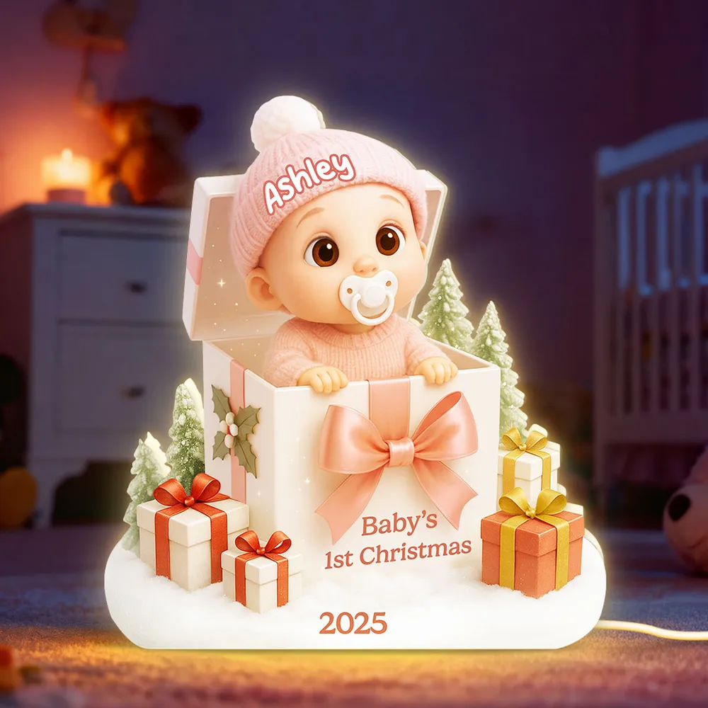 Personalized Acrylic Light Box for Baby's First Christmas – Cute Gift Box Scene, Warm Glow Nursery Lamp, Unique Keepsake Gift for New Parents - Image 7