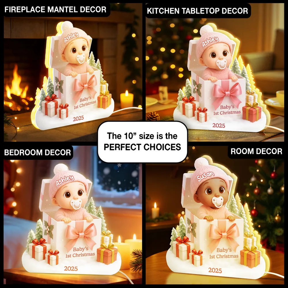 Personalized Acrylic Light Box for Baby's First Christmas – Cute Gift Box Scene, Warm Glow Nursery Lamp, Unique Keepsake Gift for New Parents - Image 8