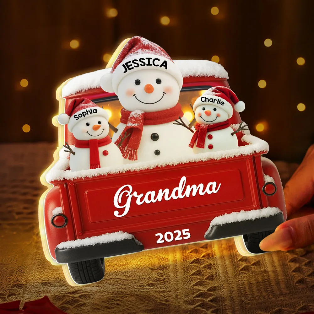 Custom Snowman Grandma & Grandkids Acrylic Light Box, Festive Red Truck Bedroom Lamp and Unique Holiday Gift for Family - Image 8