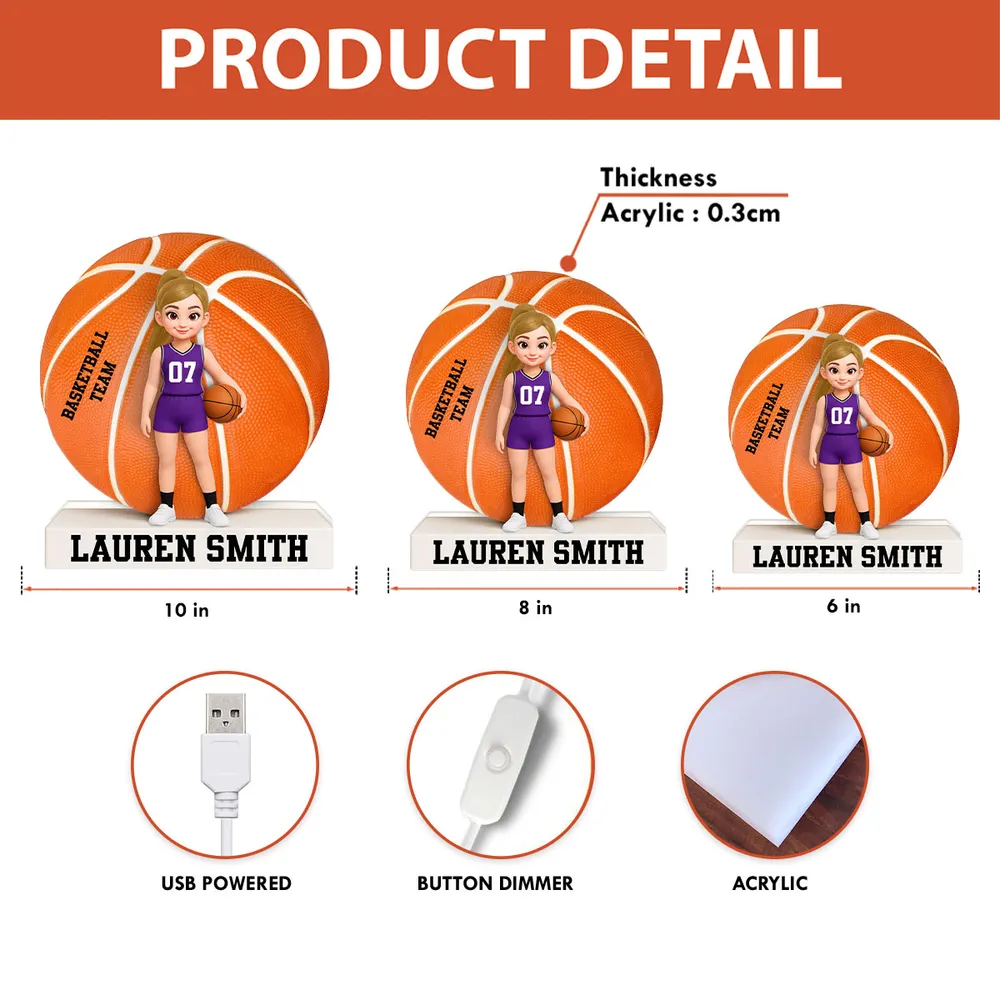 Custom Basketball Team Acrylic Light Box with Cute Player Illustration – Warm Atmosphere Light and Memorable Gift for Sports Lovers - Image 4