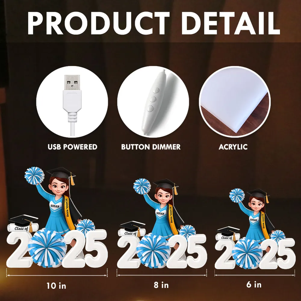 Personalized Acrylic Light Box Graduation Décor with Cheerleader Design & Warm Glow – Unique Gift for Class of Grad - Image 4