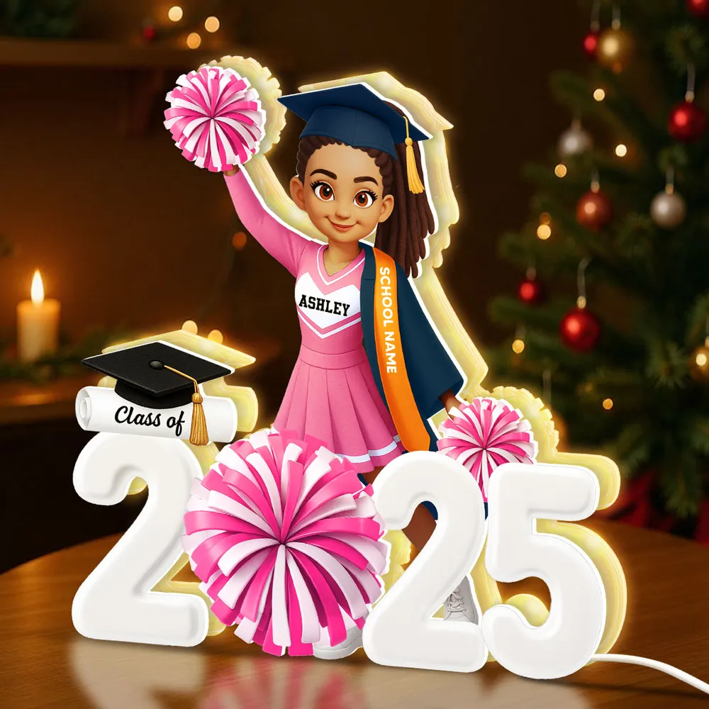 Personalized Acrylic Light Box Graduation Décor with Cheerleader Design & Warm Glow – Unique Gift for Class of Grad - Image 6