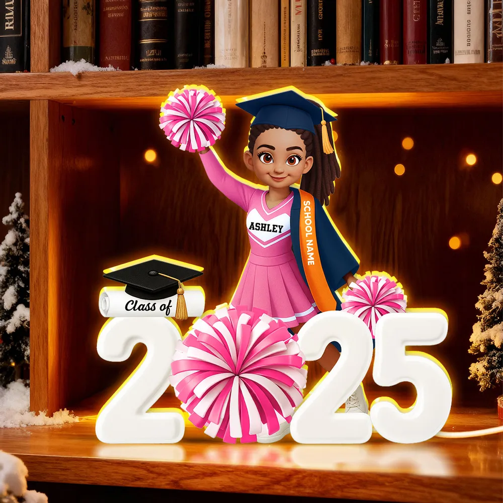 Personalized Acrylic Light Box Graduation Décor with Cheerleader Design & Warm Glow – Unique Gift for Class of Grad - Image 7