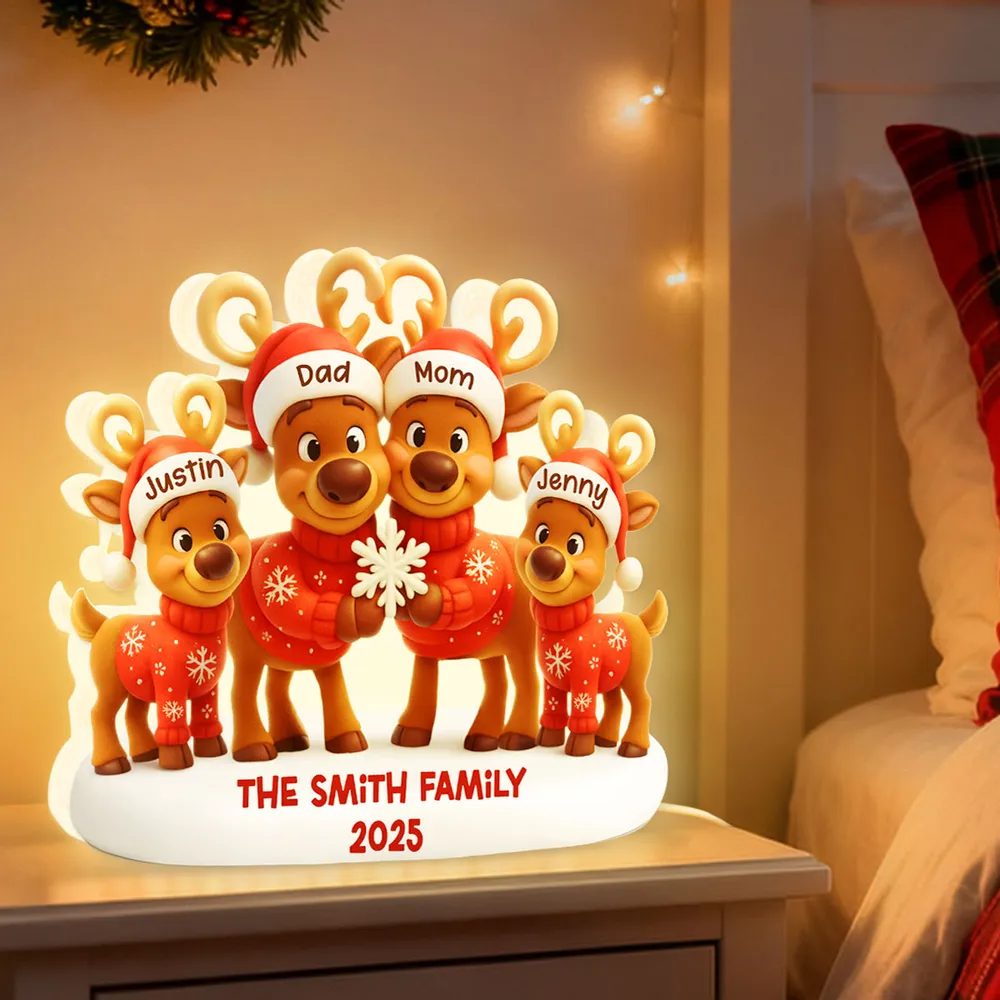 Custom Family Reindeer Acrylic Light Box Lamp for Cozy Holiday Nights, Heartwarming Keepsake Gift - Image 3