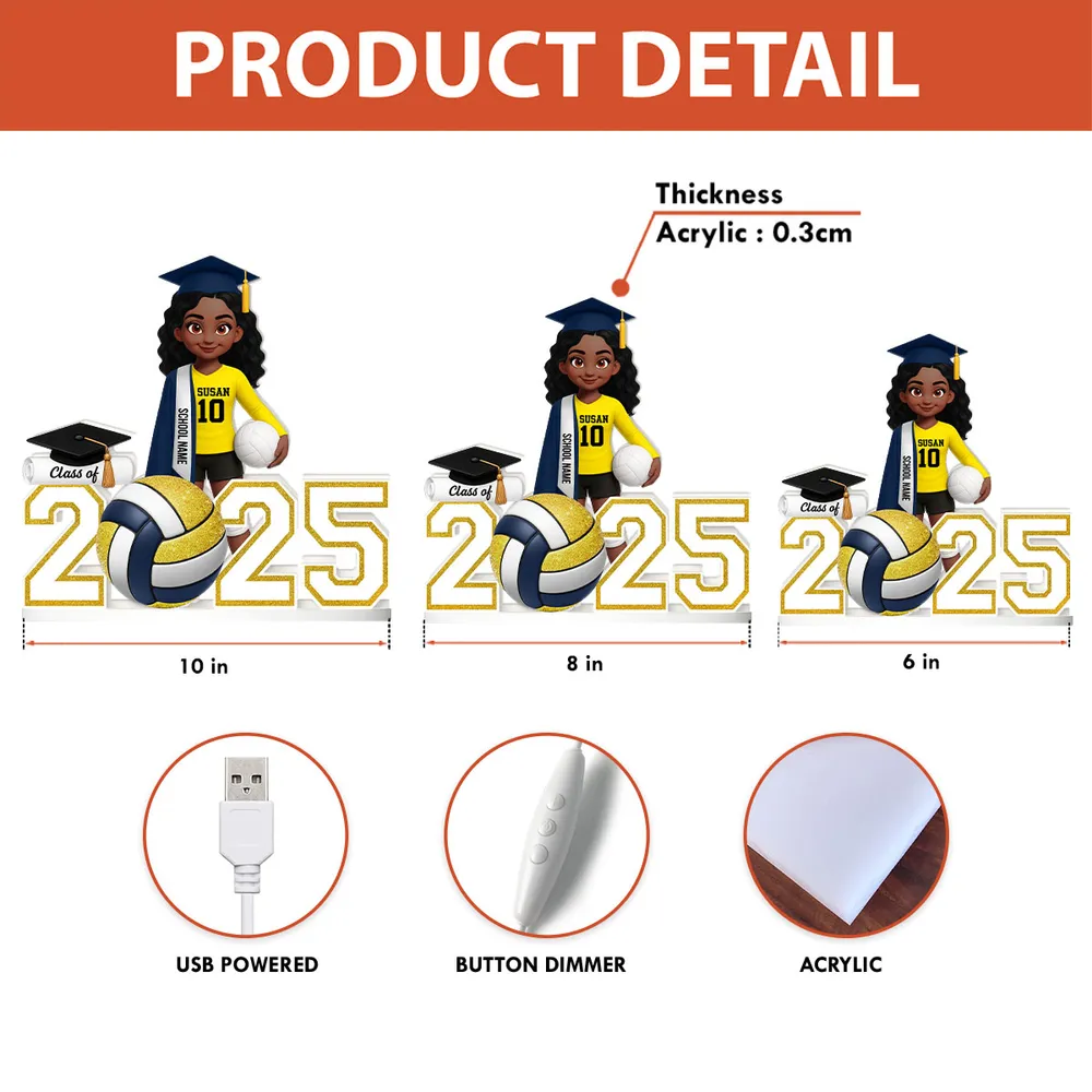 Graduation Acrylic Light Box with Custom Volleyball Player, Soft Atmosphere Lighting Keepsake for Class of 2025 and Unique Gift for Friends - Image 4