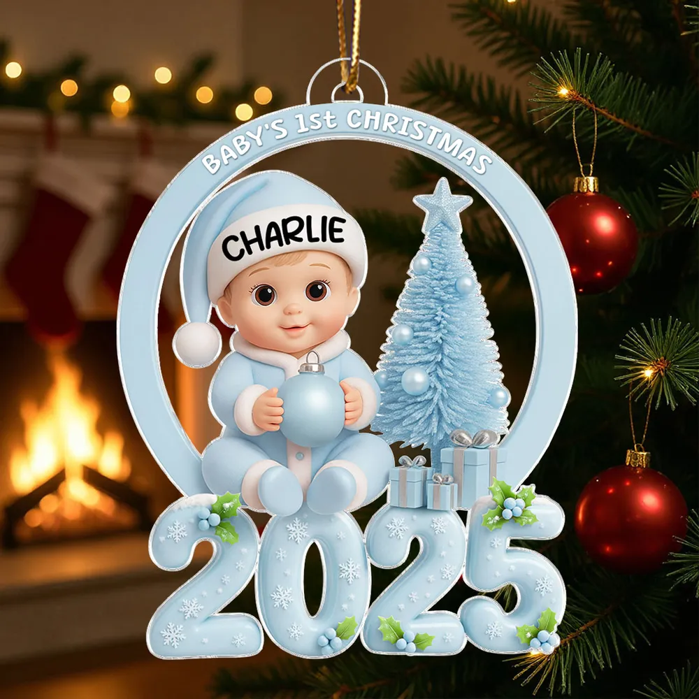 Personalized Baby First Christmas Acrylic Ornament with Pink Tree – Custom Keepsake Acrylic Ornament for Newborn – Unique Holiday Gift for New Parents - Image 3