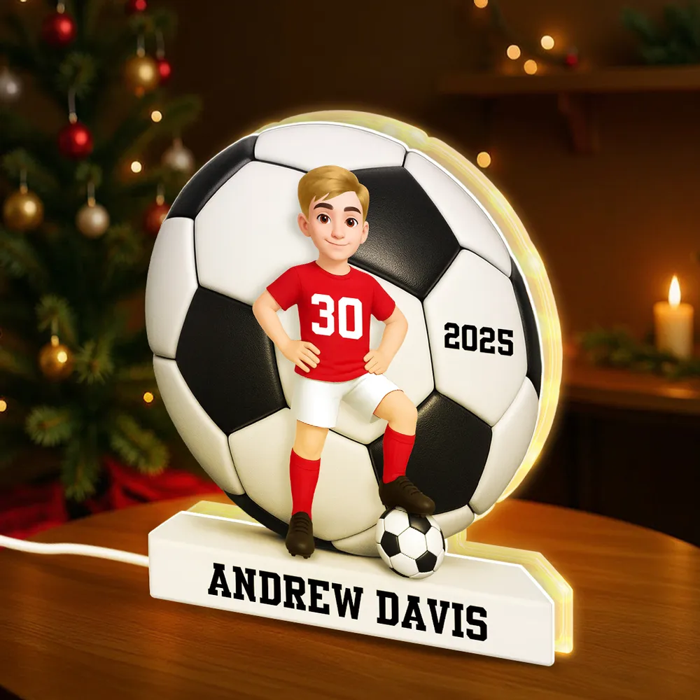 Personalized Acrylic Light Box Soccer Girl Lamp with Custom Player Design, Soft Warm Glow Bedroom Décor, Unique Gift for Young Athletes - Image 2
