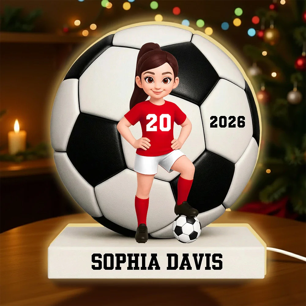Personalized Acrylic Light Box Soccer Girl Lamp with Custom Player Design, Soft Warm Glow Bedroom Décor, Unique Gift for Young Athletes - Image 3