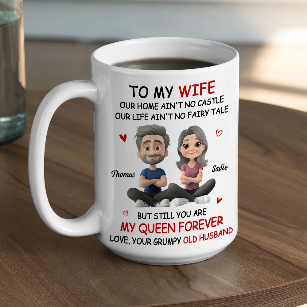 Personalized White Ceramic Mug for Wife from Husband, Cute Cartoon Couple, My Queen Forever, Unique Romantic Gift - Image 5