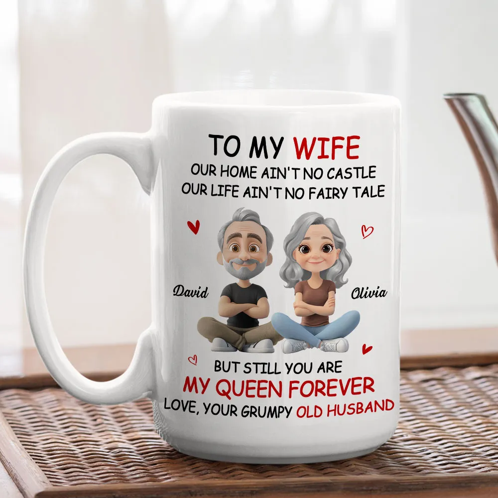 Personalized White Ceramic Mug for Wife from Husband, Cute Cartoon Couple, My Queen Forever, Unique Romantic Gift - Image 7