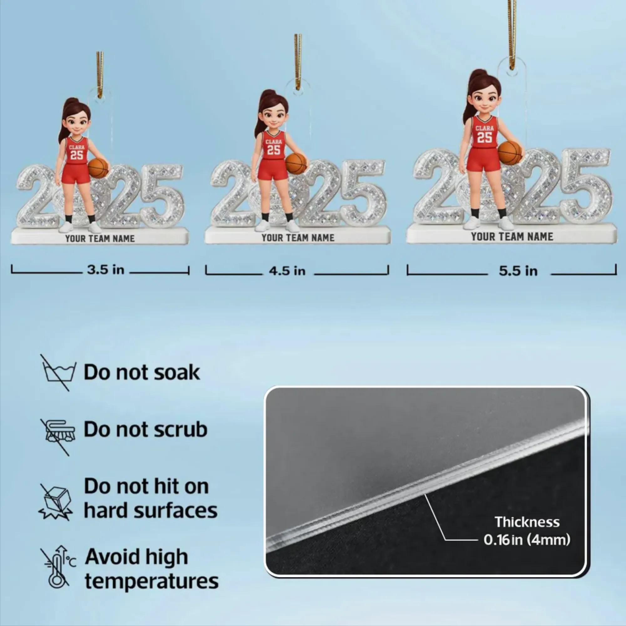 Personalized Acrylic Ornament with Girl Basketball Player, Custom Jersey & Year, Unique Gift for Young Athletes & Team Spirit Fans - Image 4
