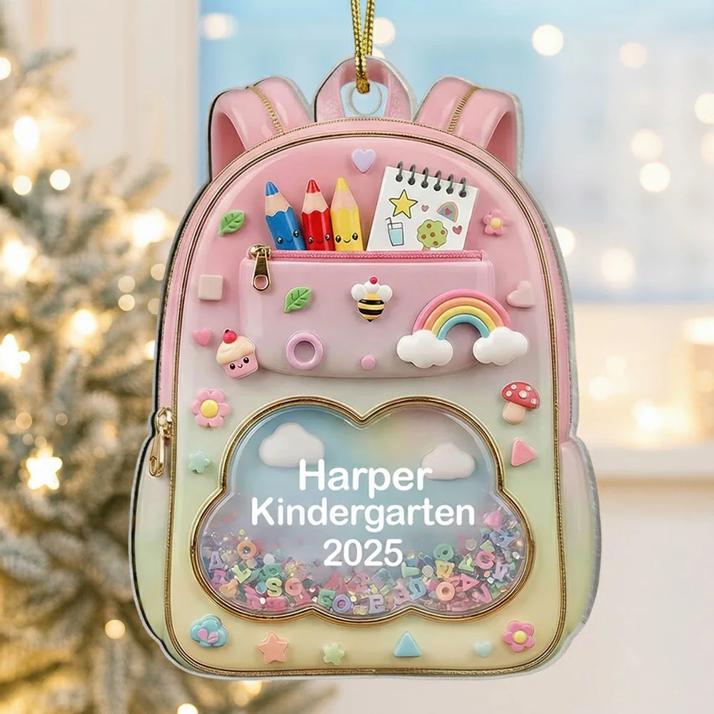 Personalized Acrylic Backpack Ornament for Kids – Cute School-Themed Holiday Gift