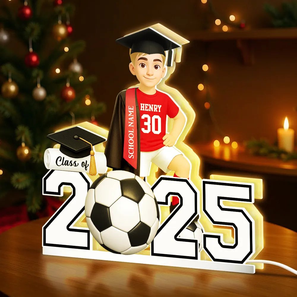 Custom Class Acrylic Light Box with Graduation Cap and Soccer Theme, Warm Atmosphere Lamp for Bedroom or Bookshelf, Memorable Gift - Image 2