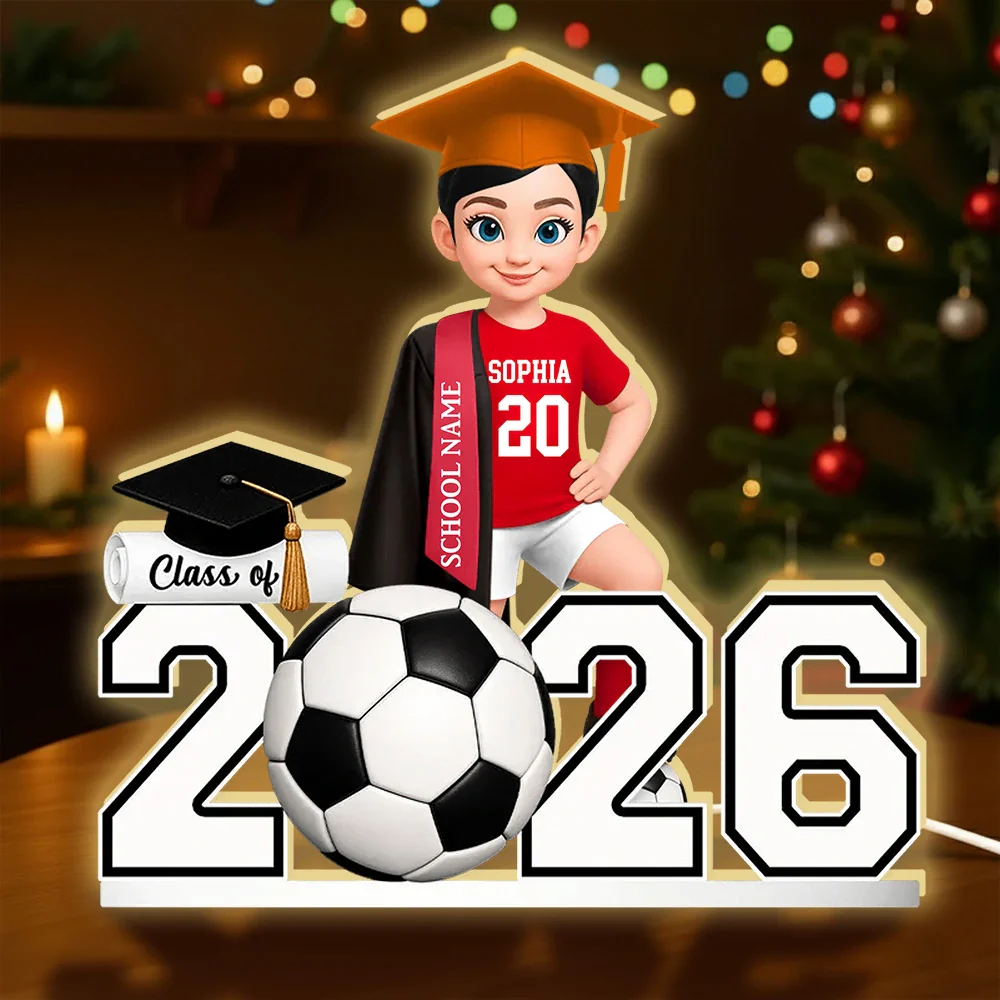 Custom Class Acrylic Light Box with Graduation Cap and Soccer Theme, Warm Atmosphere Lamp for Bedroom or Bookshelf, Memorable Gift - Image 3