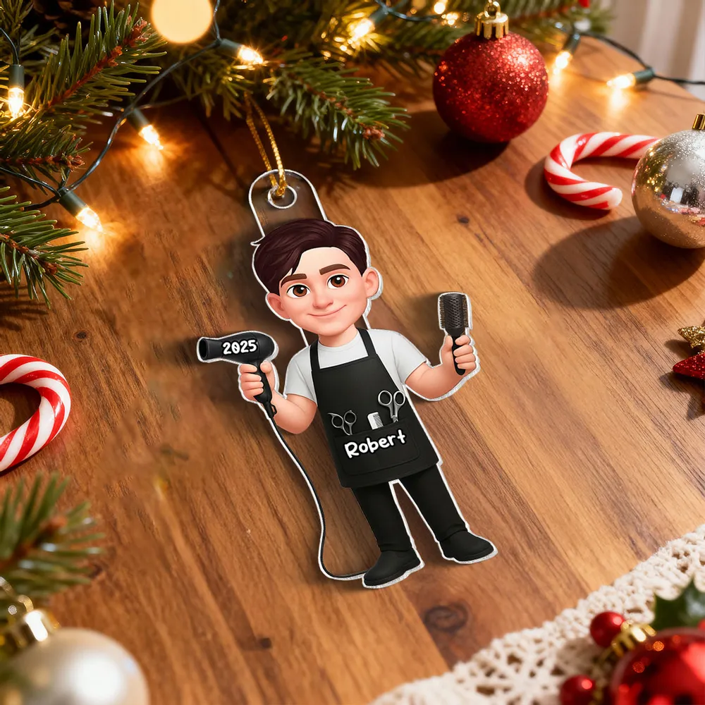 Personalized Acrylic Ornament for Hairdressers – Custom Hair Stylist Couple Design, Festive Decor & Unique Christmas Gift - Image 5