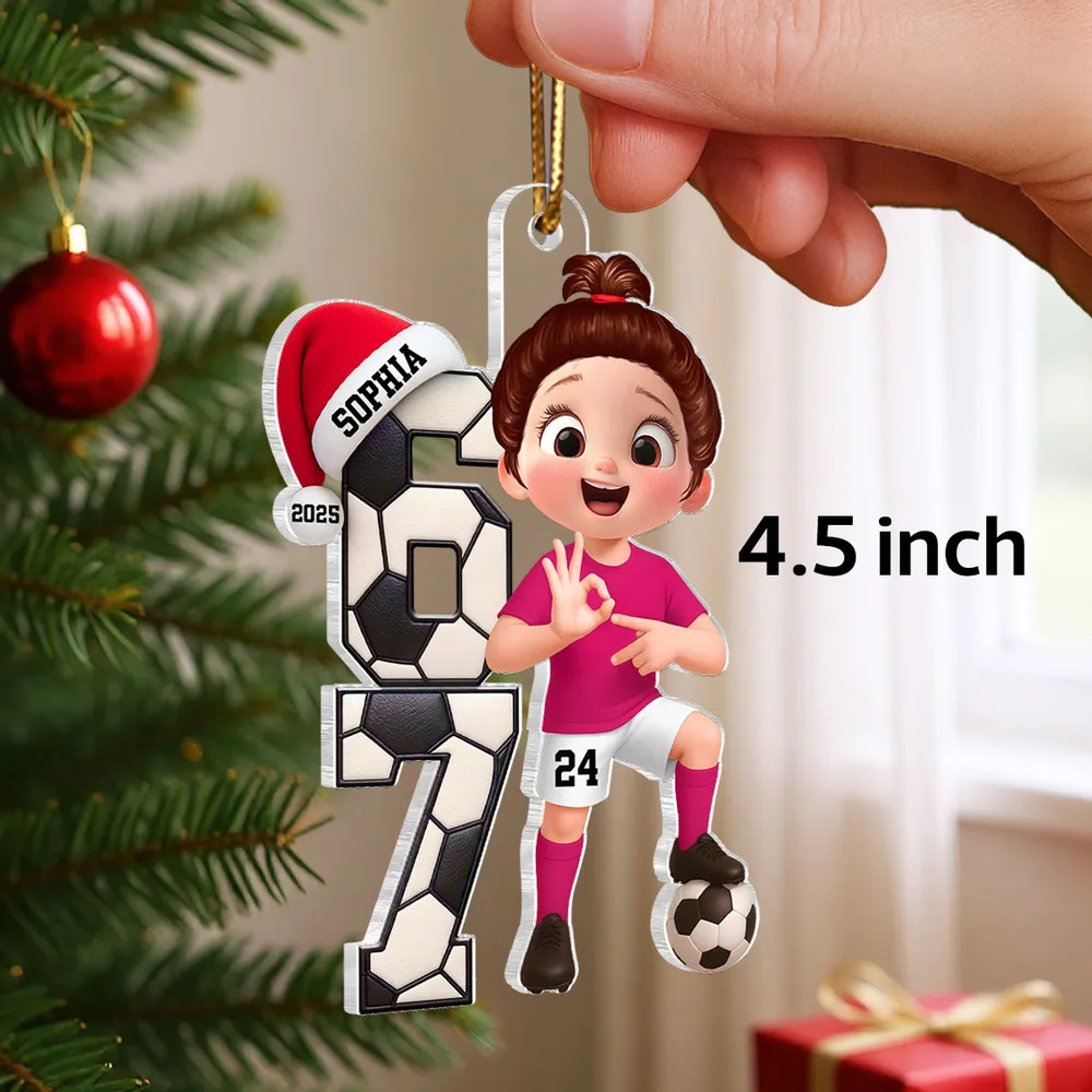 Custom Soccer Boy or Girl Acrylic Ornament – Funny Teen Slang Six Seven, Festive Holiday Decor & Creative Gift for Young Soccer Fans - Image 2