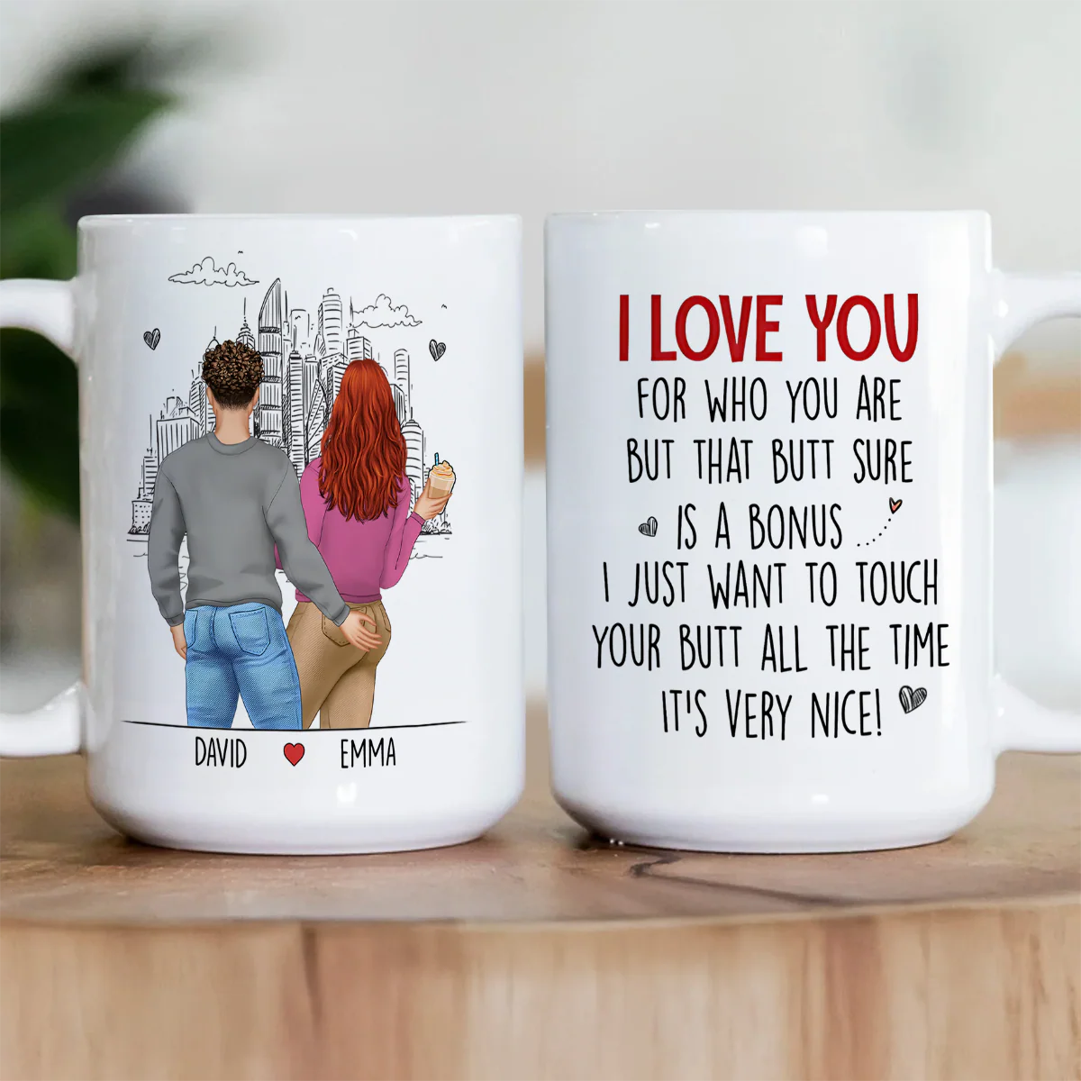 Personalized White Ceramic Mug with Hugging Couple Illustration, Funny Love Quote, Unique Romantic Gift for Partner - Image 2