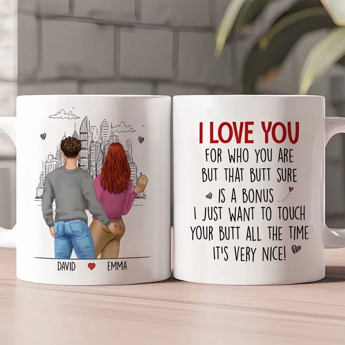 Personalized White Ceramic Mug with Hugging Couple Illustration, Funny Love Quote, Unique Romantic Gift for Partner - Image 5