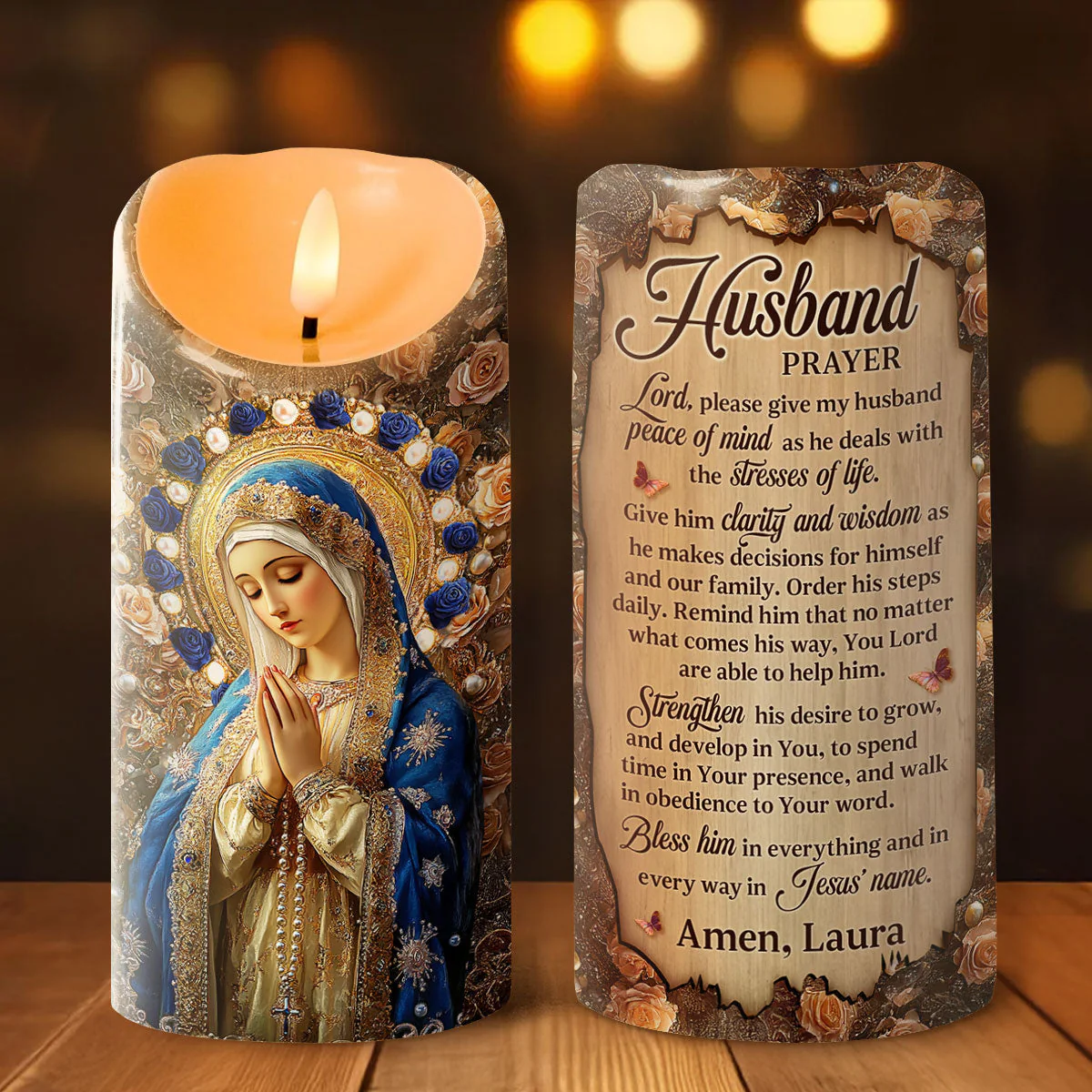 Prayer Candle for Husband – Warm LED Light, Inspirational Blessing and Strength Gift - Image 2